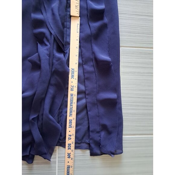 NEW Vera Wang Navy One-Shoulder Ruffle Slit Formal Gown Wedding Dress Size 2 - Picture 15 of 16